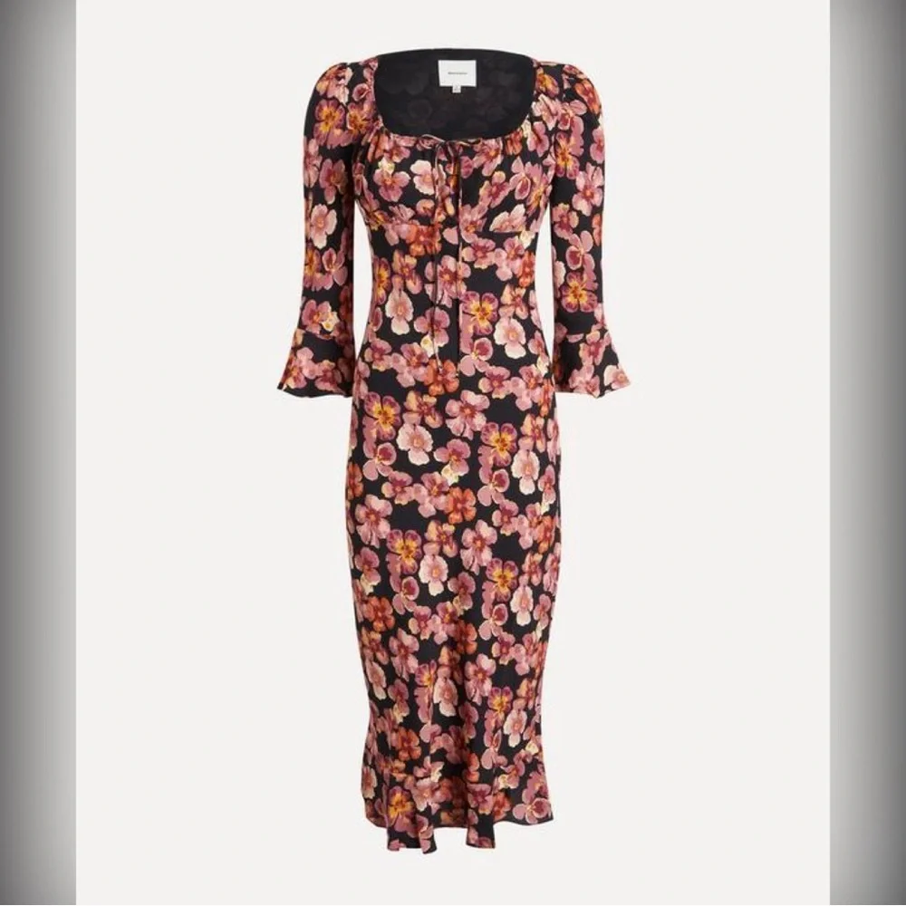 NWT Reformation Kiley Floral Print Half Sleeve Bodycon Midi Dress Size 4 Pansy - Picture 2 of 11